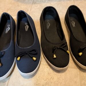 Women's Knit Slip-On Flats with Bow Accent in Black Or Blue